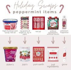 an info sheet describing holiday snacks and peppermint items