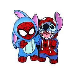 two cartoon characters standing next to each other on a white background, one wearing a spiderman costume