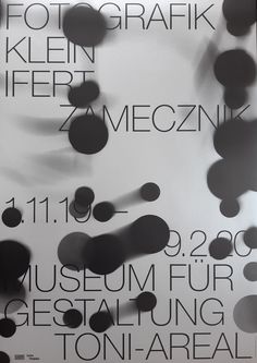 an advertisement for the museum of contemporary art in berlin, germany with black and white circles