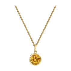 Handcrafted 1.50 Carats Yellow Sapphire 18 Karat Yellow Gold Pendant Necklace. The 7mm natural stone is set in our iconic hand pierced gold lace to let the light through. Our pendants are the ideal gift. Here presented on our finely knitted gold chains. Chain is included in the price, its length is 17 inches adjustable at 16 inches. Pendant measures 8mm diameter. Choose from our selection of precious stones and fine gems to fit ones birthstone or favorite color. Our lace on the reverse allows na Yellow Gold Birthstone Necklace With Round Stone, Round Gold Gemstones Fine Jewelry, Citrine Birthstone Jewelry With Round Stone, Citrine Birthstone Jewelry, Gold Round Stone Birthstone Necklace, Gold Gemstones With Bezel Setting In Fine Jewelry, Gold Fine Jewelry Birthstone Necklace, Citrine Birthstone Jewelry In Round Cut, Gold Birthstone Necklace Fine Jewelry