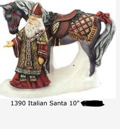 a figurine of a horse with a santa clause on it's back