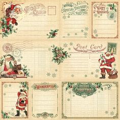 christmas postcard set with santa claus and other holiday greetings on the front side