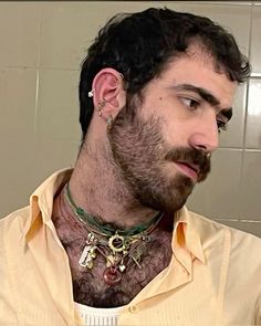 Mens Piercings Aesthetic, Chest Piercing, Guys Ear Piercings, Men's Piercings, Mustache Men, Oc Face, Diy Clothes Design, Coffee Club, Moustaches