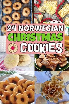 there are many different christmas cookies in this collage with the words, 24 norwegian christmas cookies