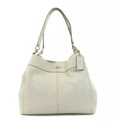 Coach Lexy Shoulder Bag White Ivory Soft Pebbled Leather F57545. Luxury White Pebbled Leather Bag, White Pebbled Leather Bag, Beige Leather Bag With Pebbled Texture, White Textured Leather Coach Bag, Coach White Textured Leather Bag, Classic Formal Shoulder Bag With Pebbled Texture, Classic White Textured Leather Shoulder Bag, White Rectangular Pebbled Leather Shoulder Bag, Elegant Coach Bags With Pebbled Texture