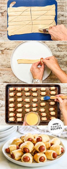 hot dogs are being prepared on a pan and ready to be baked in the oven