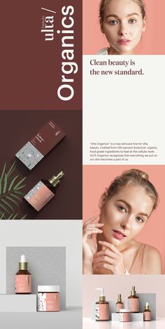 an advertisement for organic skin care products, with the words clean beauty is the new standard