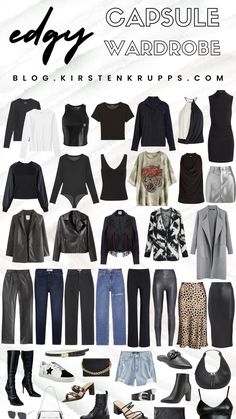 Womens Curvy Outfits, Cool Edgy Style, Alternative Fashion Capsule Wardrobe, All Black Capsule Wardrobe Edgy, Edgy Outfit Ideas For Women, Edgy Everyday Outfits, Cool Style Women Edgy, Outfit Staple Pieces, Edgy Outfits Capsule