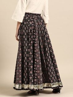 Sizes: To Fit Waist: XS(26in), S(28in), M(30in), L(32in), XL(34in), 2XL(36in), 3XL(38in)Skirt Length: 40 inches. Note: Choli/Blouse not included. The black, Beige & Maroon Printed A-Line Flared Maxi Skirt, has a slip-on closure with a beautiful Ethnic Print Design. Material & Care100% CottonMachine Wash Bohemian Semi-stitched Choli With Printed Motifs, Traditional Flared Maxi Skirt, Bohemian Cotton Semi-stitched Choli, Bohemian Semi-stitched Kalamkari Choli, Traditional Long Skirt With Boho Print, Flare Maxi Skirt, Choli Blouse, Cotton Maxi Skirts, Maxi Skirts