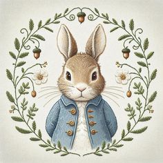 a painting of a rabbit wearing a blue jacket