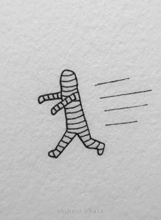 a drawing of a person walking across a white paper with black lines on the bottom