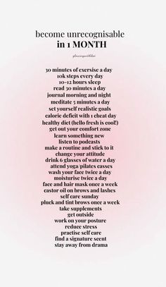 #glowuptips #beautyhacks #skincare #makeuptips #selfcare #transformation #glowingskin #beautytips #selflove #confidenceboost #glowupchallenge #healthylifestyle #wellness #beautyblog #beautycommunity 1 Month Disappear Challenge, Becoming Unrecognizable, Become Unrecognisable, Journaling Meditation, Heal Your Soul, How To Become Pretty, Practicing Self Love, Self Care Bullet Journal, Hot Girl Summer