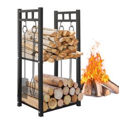 PRICES MAY VARY. 【2 layers and 4 hooks】: The log rack frame measures 28.3"x15.8"x11.7". There are 4 hooks on the firewood rack holder side for easy hanging tools. The upper openwork design allows your logs to dry, and the solid bottom layer prevents debris/dirt from falling out and no cleaning is required. 【Premium Material & Solid Construction】: Made of 1.0" diameter heavy duty steel pipe, black matte powder coating guarantees waterproof, rust, weather and abrasion resistance for indoor firewoo Fireplace Wood Stove, Fireplace Storage, Indoor Firewood Rack, Hanging Tools, Outdoor Firewood Rack, Firewood Racks, Fireplace Wood, Firewood Logs, Firewood Holder