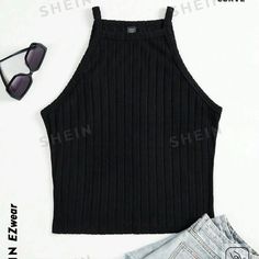 Shein Ezwear Slim Fit. Slight Stretch. Polyester Plus Size Ribbed Black Halter Top Never Worn Black Ribbed Tank Top For Summer, Casual Black Ribbed Tank Top, Trendy Black Ribbed Tank Top, Trendy Ribbed Black Tank Top, Spring Black Ribbed Halter Top, Cheap Ribbed Black Tank Top, Fitted Black Halter Tank Top, Black Seamless Tank Halter Top, Black Seamless Crop Halter Top