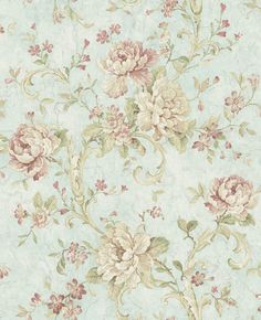 an old fashioned wallpaper with flowers and vines on blue background, in pastel tones