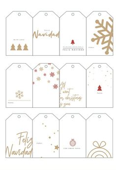 printable christmas gift tags with gold foil and snowflakes on the top,