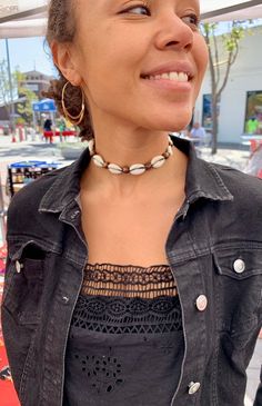 Cowrie shell choker it's adjustable contact me if you like it comes in different bead color black, brown and light brown Cowrie Shell Jewelry, Rainbow Choker, Surfer Jewelry, Safari Design, Elegant Choker, Gender Fluid Fashion, Cowrie Shell Necklace, Shell Choker, Cowrie Shells