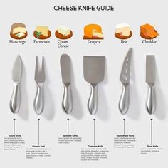 cheese knife guide with different types of cheeses