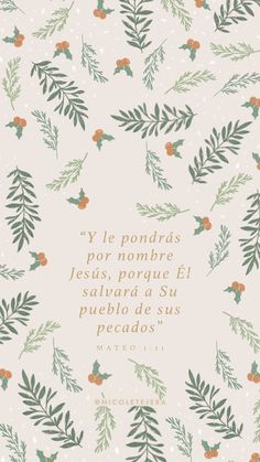 a white background with green leaves and orange berries on it, the words are written in spanish