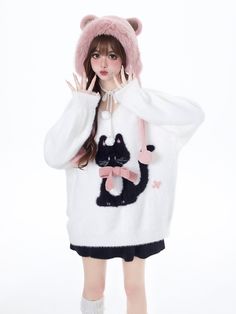 The price is for a sweater only, others are not included. Garment SizeSizeSMFull Length6668Bust122126Shoulders5657Sleeve Length5152 Kawaii Spring Sweater, Kawaii Knit Sweater For Fall, Kawaii White Sweater For Winter, Kawaii Long Sleeve Tops For Fall, Kawaii Long Sleeve Sweater For Fall, White Kawaii Sweater For Spring, White Kawaii Spring Sweater, Kawaii White Spring Sweater, Kawaii Crew Neck Tops For Winter