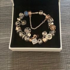 Excellent Condition! 22 Charms Include It! Rose Gold And Silver! Luxury Silver Charm Bracelet, Luxury White Gold Bracelets With Charms, Elegant Silver Bracelets With Charms, Charms Pandora, Rose Gold And Silver, Jewelry Fashion Trends, Pandora Bracelet, Pandora Charms, Gold And Silver