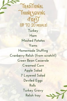 a thanksgiving dinner menu with turkey and other foods