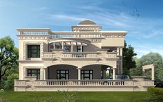 an artist's rendering of a two story house with balconies on the second floor