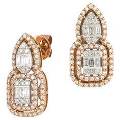 EARRING 18K Pink Gold Diamond 0.88 Cts/138 Pcs Tapered Baguette 0.38 Cts/12 Pcs Earrings Diamond, Baguette Diamond, Pink Gold, Jewelry Earrings Studs, Or Rose, Lei, Pink And Gold, Gold Diamond, Bracelet Watch