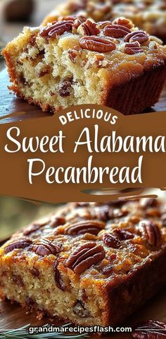 two pieces of pecan bread sitting on top of a cutting board