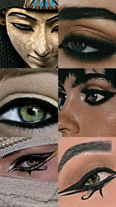 Egyptian makeup Ancient Egyptian Eyeliner, Egyptian Eye Makeup Cleopatra, Cleo Patra Makeup, Egyptian Mummy Makeup, Kleopatra Make Up, Cleopatra Makeup Ideas Egyptian Goddess, Nefertiti Makeup, Egypt Eyeliner, Cleopatra Makeup Ideas