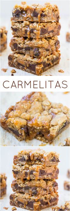 three different views of cookies stacked on top of each other with the words caramelitas above them