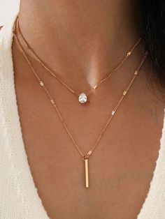 Gold  Collar  Cubic Zirconia   Embellished   Women Fashion Jewelry Delicate Gold Necklace, Bar Pendant Necklace, Stacked Necklaces, Layered Necklace Set, Styl Boho, Bridal Necklace, Rhinestone Necklace, Star Pendant, Elegant Jewelry