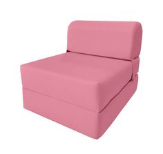 a pink chair that is sitting up against a white background