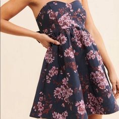 New With Tags, Free People Matilda Mini Dress Navy Combo Fit Flare Women's M Msrp $168. So Sweet In A Timeless Design, This Strapless Mini Dress Features A Sweetheart Neckline And Empire Waist With Exaggerated Bow At Back In A Femme, Floral-Embroidered Fabrication. Fit: Staple, A-Line Silhouette Features: Sweetheart Neckline, Strapless Design, Exaggerated Back Tie, Empire Waistline, Smocking At Back Seasonless Staple, This Goes-With-Anything Mini Dress Is The Perfect Piece To Layer Up Or Style S Purple Fitted Strapless Dress For Spring, Strapless Cotton Dress With Floral Print, Purple Strapless Dress With Sweetheart Neckline, Strapless Purple Spring Dress, Blue Floral Print Strapless Mini Dress, Blue Strapless Mini Dress With Floral Print, Spring Purple Strapless Mini Dress, Spring Purple Mini Strapless Dress, Purple Strapless Mini Dress For Spring