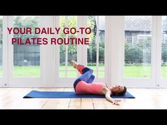 a woman doing a yoga pose with the words your daily go - to pilates routine