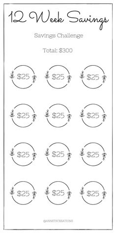 the 12 week savings worksheet is shown in black and white with numbers on it