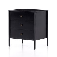 a black cabinet with three drawers on one side and two small drawers on the other