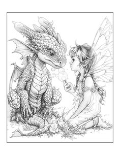 a fairy and a dragon sitting next to each other