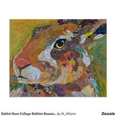 a painting of a rabbit with yellow background