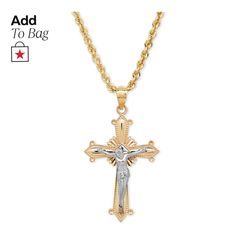 in stock 14k Gold Engraved Crucifix Necklace, Fine Jewelry Crucifix With Diamond Cut, Luxury 14k Gold Crucifix Jewelry, 14k Gold Crucifix Necklace With Polished Finish, Elegant Stamped 14k Gold Crucifix Jewelry, Elegant Stamped 14k Crucifix Jewelry, Elegant Crucifix Jewelry With Polished Finish, Elegant Polished Crucifix Jewelry, 14k Gold Crucifix Jewelry