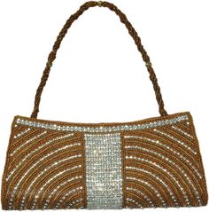 Raw Sienna Golden Beaded Bohemian Purse - A very high quality, sturdy formal party purse embellished with golden beads and rhinestones make it look elegant and chic. The center is entirely embedded with shiny rhinestones. It has a twisted golden brown chain made entirely of small beads to hold the purse with three bigger transparent beads inserted in it. You can also carry it simply in your hand like a clutch. A chic accessory for an occasional evening, a wedding, a party or a dinner date! A per Festive Sequined Bags For Reception, Elegant Beaded Clutch For Festivals, Formal Beaded Clutch For Festivals, Beaded Evening Bag For Festivals, Beaded Evening Bag For Formal Festivals, Festive Beaded Evening Bag For Reception, Beaded Brown Evening Bag For Party, Elegant Beaded Gold Clutch, Embellished Brown Evening Bag For Party