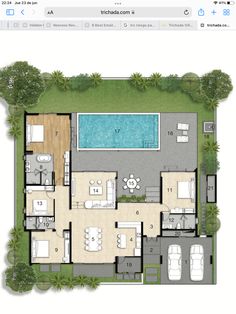 a floor plan for a house with swimming pool