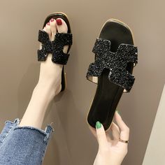 This Is A Beautiful Elegant Brand New Sequin Flat Sandal Size 10 Color Black Black Slip-on Sandals For Party, Black Flat Sandals For Party, Sequin Flats, Elegant Branding, Black Sequins, Flat Sandals, Flat Shoes Women, Loafer Flats, Black Color