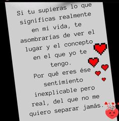 a piece of paper with hearts on it and the words written in spanish above it