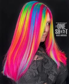 Neon Rainbow Hair, My Ride Or Die, Rave Hair, Rainbow Hair Color, Haircut Pictures, Shot Hair Styles, Neon Rainbow, Veil Brides