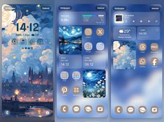 two screens showing the theme and icons for an iphone