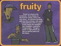 an image of a cartoon character describing fruity