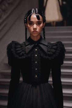 Wednesday Addams Wardrobe, Morticia And Wednesday, Jester Puppet, Addams Aesthetic, Formal Goth, Make Ip, Morticia And Gomez Addams