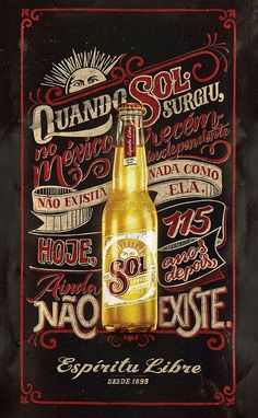 a bottle of beer on a black background with red and white lettering that reads, spanish wine