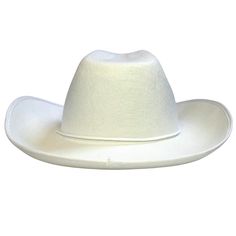 DIY with this blank white cowboy hat! The possibilities are endless! Material: The hat is made of a hard felt material. There is a chin strap string which is easily tied or removed as needed. Cowboy Hat Color: White Cowboy Hat Size: Back to Front: Approx. 15” Head Circumference: 23 ½” Depth: 5” Special Directions: Must hand wash and air dry. Shipping: FREE shipping within 24 hours! White Fedora With Curved Brim, Classic White Felt Hat For Summer, White Adjustable Felt Hat With Curved Brim, White Adjustable Curved Brim Felt Hat, Classic White Brimmed Hat, Classic White Wide Brim Hat, Western White Sun Hat With Short Brim, Western Style White Sun Hat With Short Brim, White Western Sun Hat With Short Brim